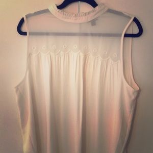 Chic Mesh Detailed High Neck Ivory Blouse